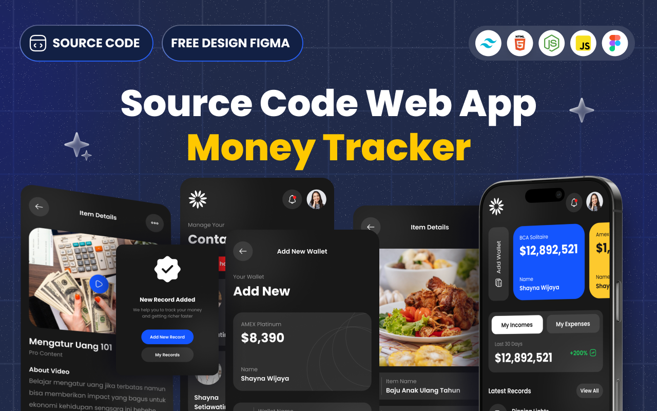 Kelas Source Code HTML, Tailwind CSS & Figma Web Uang Money Tracker di BuildWithAngga